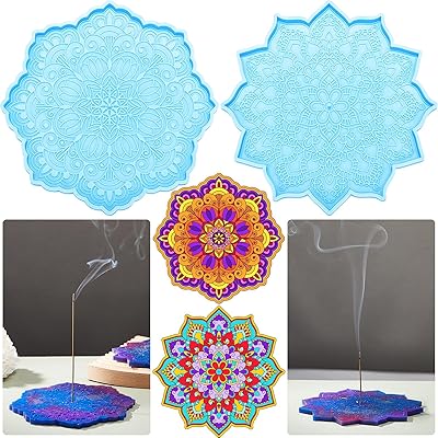 5pcs Mandala Incense Holder Resin Mold Resin Coaster Molds Silicone Epoxy Resin Molds Incense Epoxy Resin DIY Casting Mold for Crafts Home Decoration Plate Holder Bowl Mats Decoration