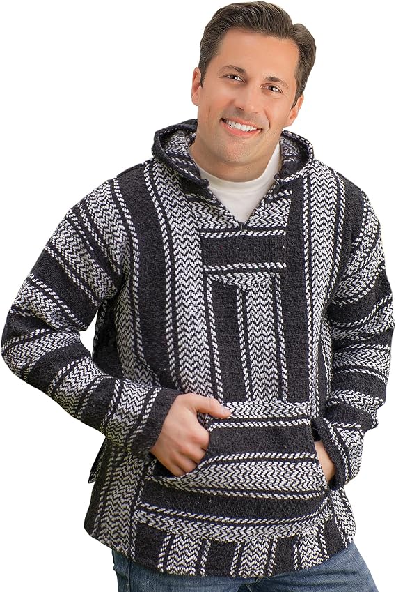 Collections Etc Casual Cozy Hooded Black & White Baja Pullover