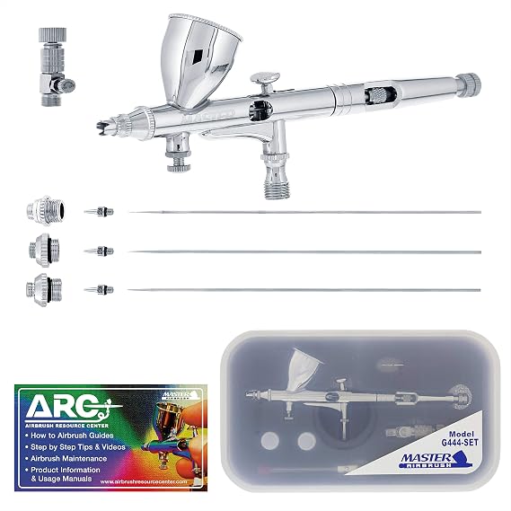 Master Airbrush G444-SET High Precision Detail Control Dual-Action Gravity Feed Airbrush Professional Set and Includes ARC Link Card