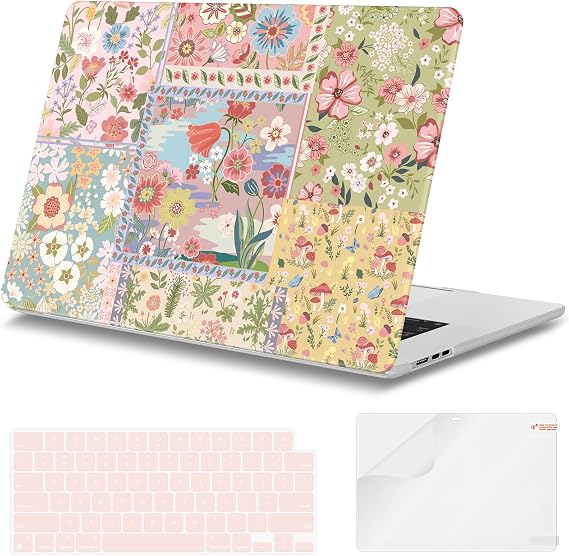 iLeadon for Floral 15 inch MacBook Air Case, A3241 A3114 A2941 M4 M3 M2 | 2025 2024 2023 MacBook Air M2 15 Inch Case,Protective Plastic Hard Shell Cases with Keyboard Cover, Pink Floral