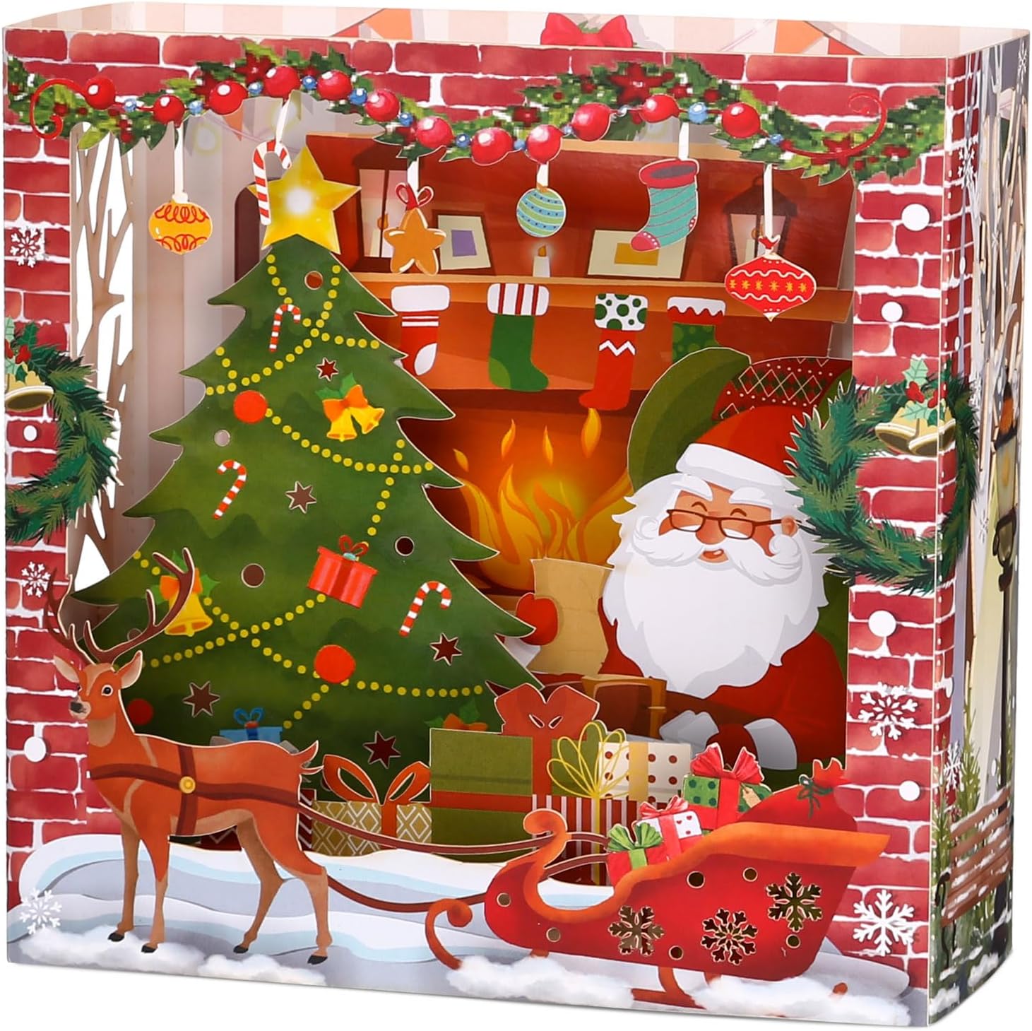 Kesote Pop-up Christmas Cards with Envelope, 3D Xmas Greeting Card, Unique Holiday Cards for Kids, Family and Friends Santa Claus, Christmas Tree