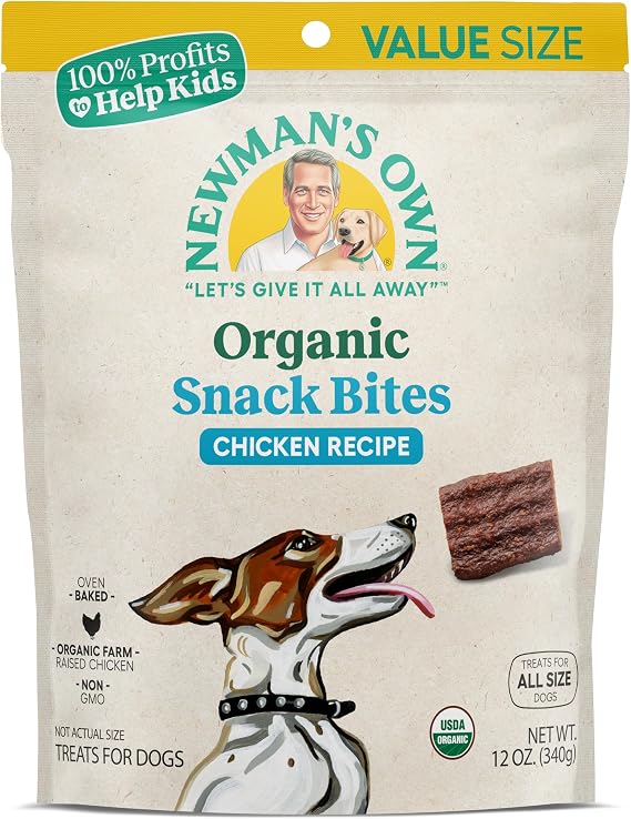 Newman's Own Organic Chicken Recipe Snack Bites for Dogs, 12 oz Bag