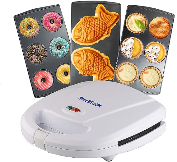 Mini-Donuts Maker, Mini-Pie and Quiche Maker, Taiyaki Maker NEW 3 in 1 Three Slices Detachable Dessert Maker by StarBlue White AC 110-120V 50/60Hz 700-800W