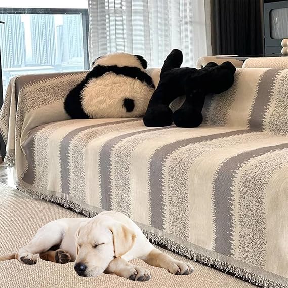 Trendy Striped Chenille Breathable Sofa Protection Couch Cover,Trendy Striped Chenille Sofa Cover,Striped Chenille Couch Cover,Chenille Double Sided Sofa Towel (Gray,70.8 * 70.8 in)