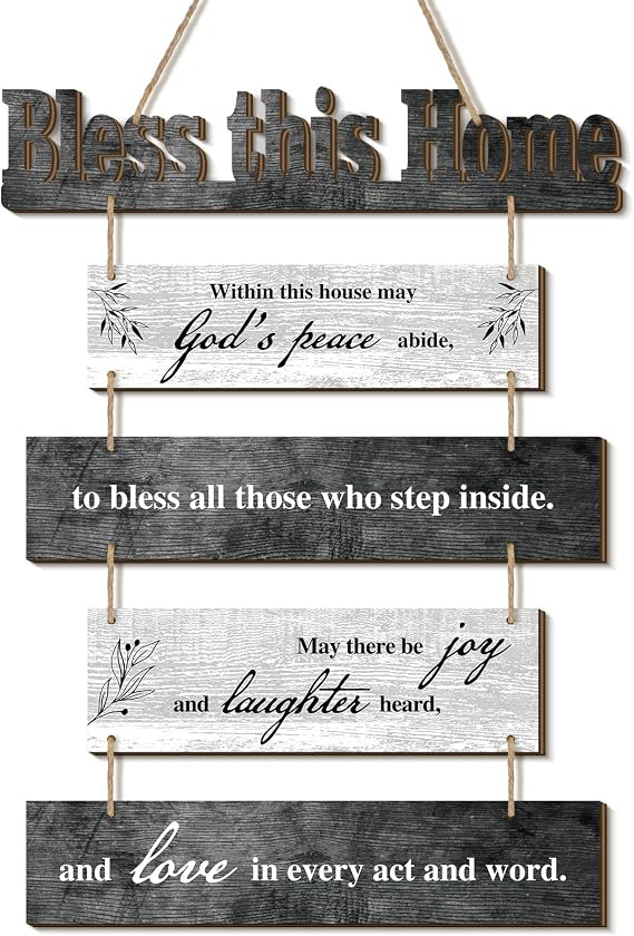 Xuhal Bless This Home Wall Decor Blessed Hanging Sign, Gray White
