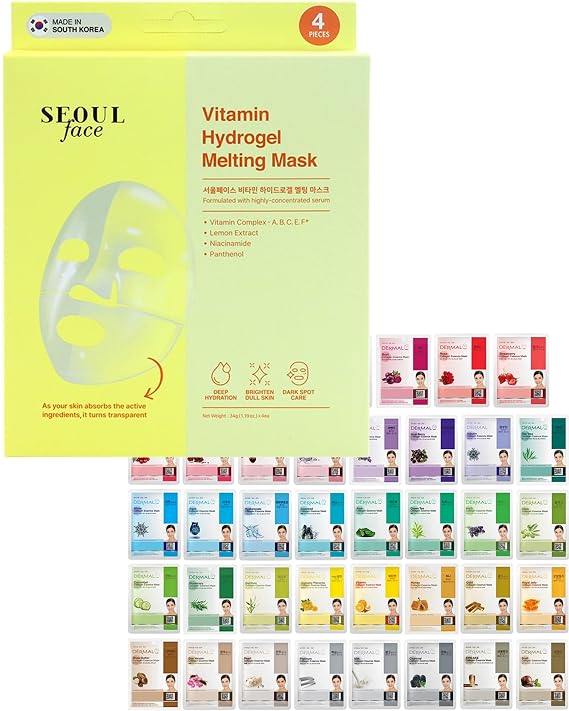 DERMAL 39 Combo Pack Sheet Mask + Vitamin Hydrogel Melting Jelly Gel Mask 4ea Bundle