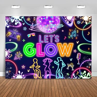 Neon Lets Glow Party Backdrop 7x5ft Glow in The Dark Disco Dancing Party Decorations Background Neon Colorful Banner Photo Booth Props