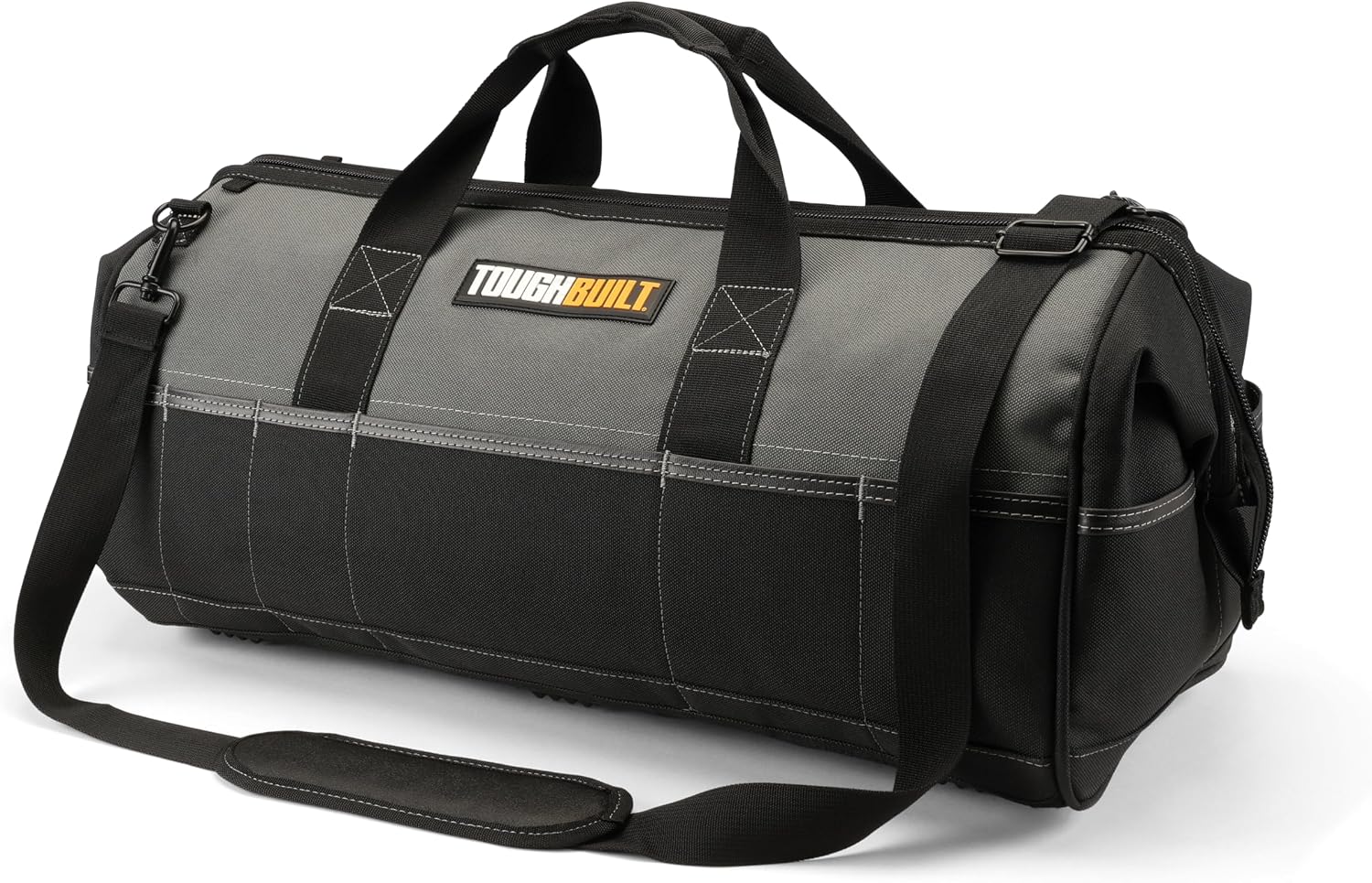 ToughBuilt - 24 Builder Tool Bag, Heavy Duty 1680D Ballistic Fabric Wide Opening Bag, Waterproof Hard Base, Reinforced Handles, Industrial Zippers, Multi-Pocket Storage TB-77-24