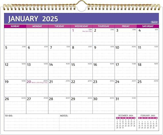 Wall Calendar 2025-2026 - 18 Monthly Calendar 2025-2026 Wall, Jan 2025 - Jun 2026, 14.57'' x 11.42'', 2025 Calendar with Ruled Blocks, Thick Paper, Holidays, To-do & Notes, Amply Writing Space