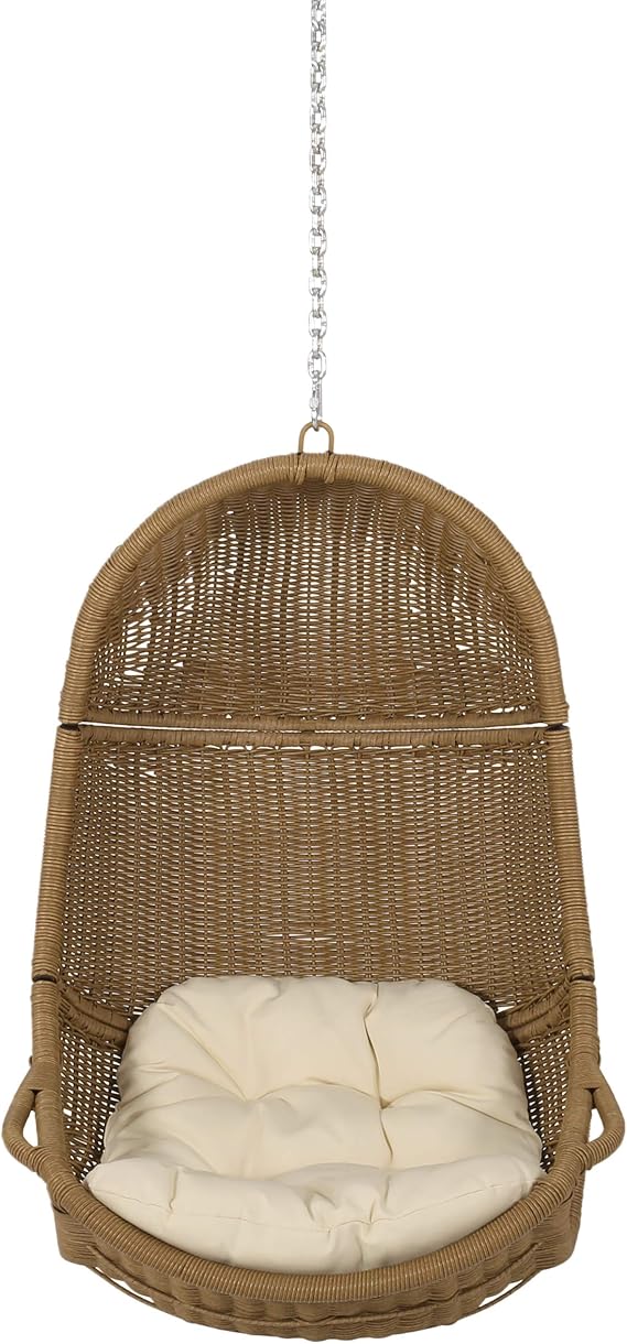 Christopher Knight Home Orville Outdoor Hanging Chair, Beige + Light Brown