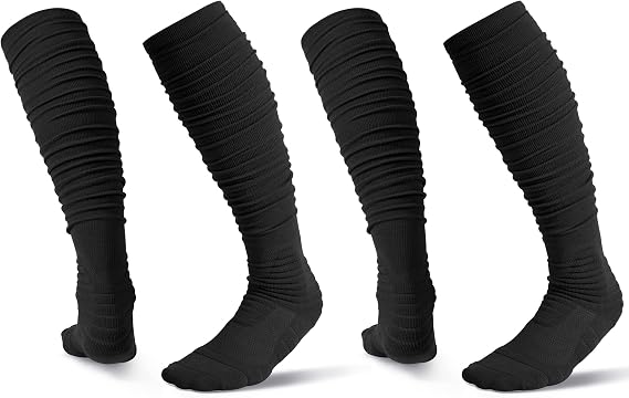 2 Pairs Scrunch Football Compression Socks - Extra Long Padded High Tube Socks for Men and Youths