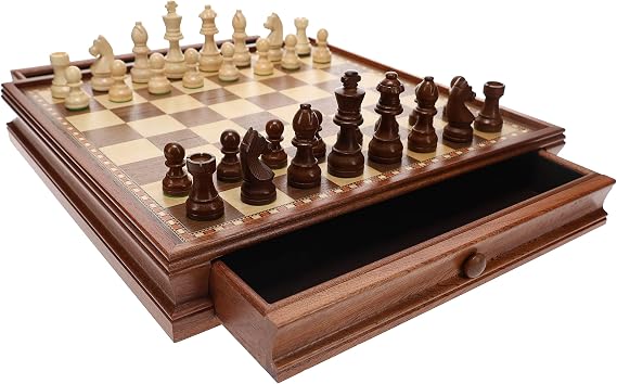 WE Games Wood French Staunton Chess & Checkers Set with 15 in. Board & Weighted Pieces - 3 in. King