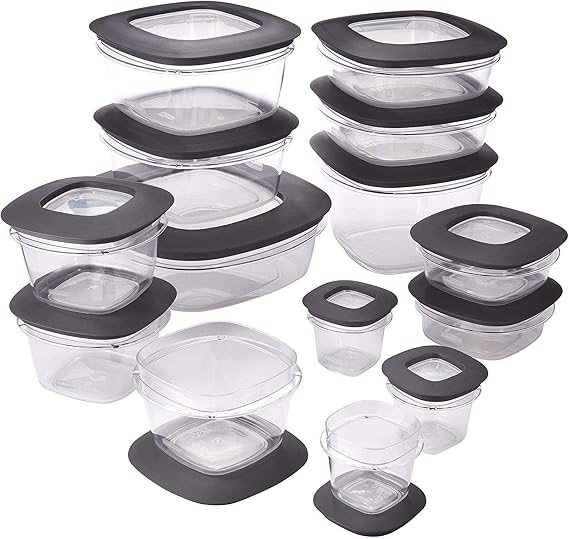 Rubbermaid Premier Easy Find Lids Meal Prep and Food Storage Containers, Set of 14 (28 Pieces Total), Grey |BPA-Free & Stain Resistant
