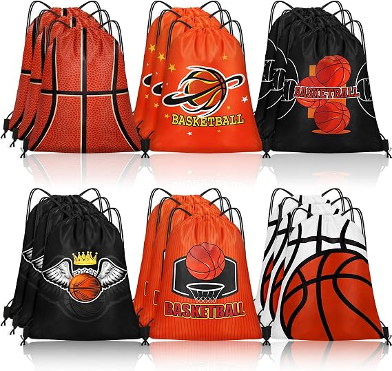 Grneric 18 Pcs Basketball Party Favor Bags Drawstring Bags Bulk Candy Goodie Bag Basketball Themed Presents for Sports Teams