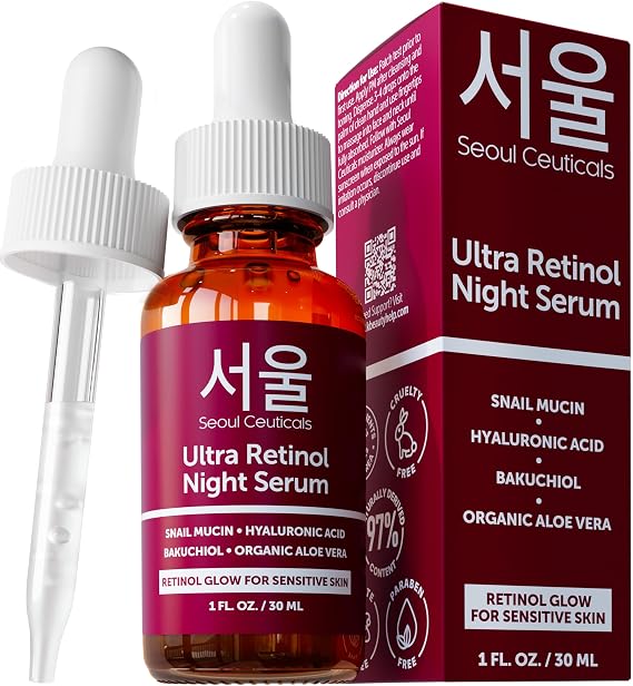 SeoulCeuticals 1% Retinol Snail Mucin Night Serum for Face Korean Skin Care