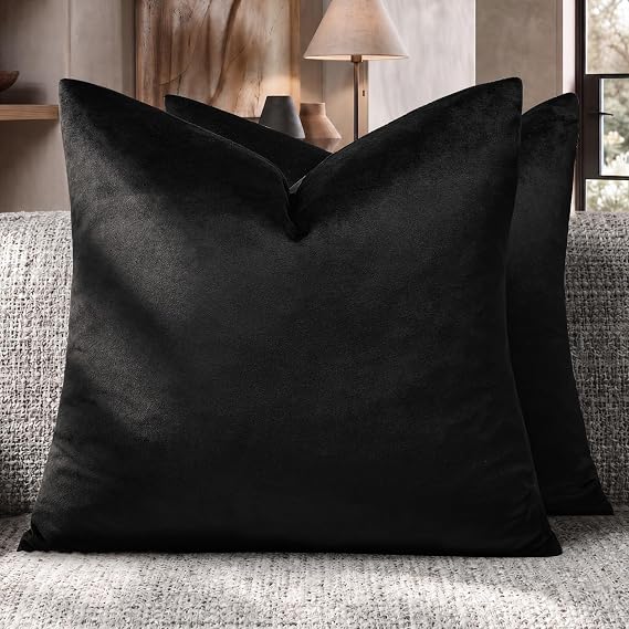 GIGIZAZA Black Velvet Pillow Covers 16x16 Decorative Pillows Pack of 2