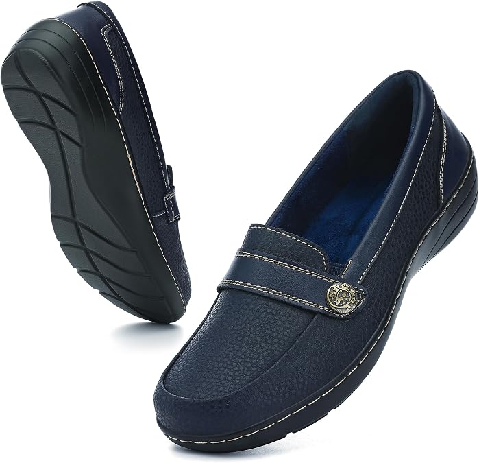 Loafers for Women Slip On Comfortable Dressy Flats Casual Cute Classic Leather Closed Toe Formal Ladies Shoes for Work Walking Everyday