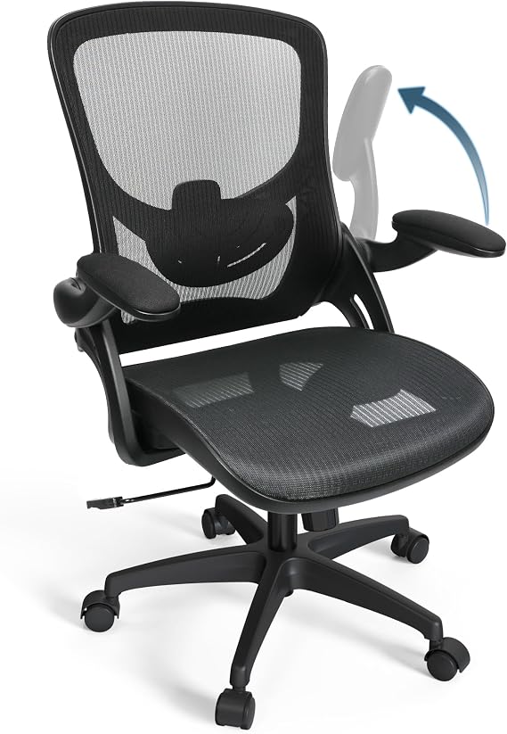Mesh Home Office Computer Desk Chair Height Adjustable Lumbar Support with Flip Up Arms Swivel Wheels for Adult