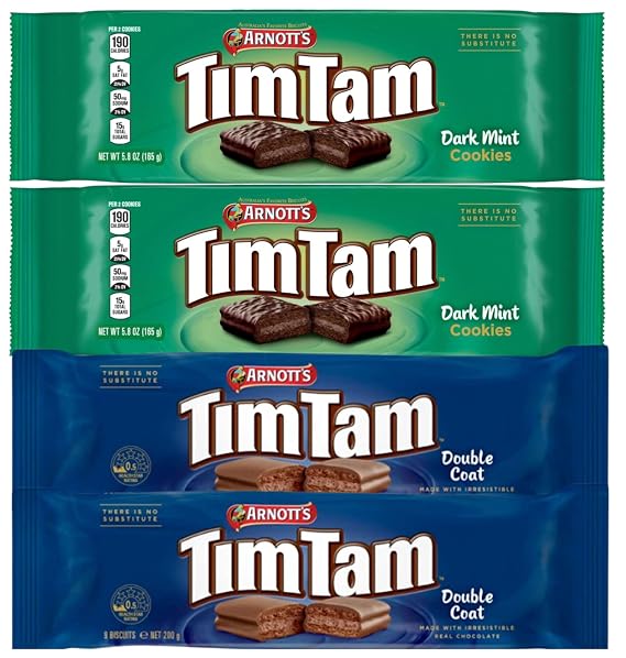 Tim Tam Dark Mint, Tim Tam Double Coat (Value Pack Of 4 x 165g EA) Chocolate Cookie Biscuits, Full Size Aussie Made & Loved ...