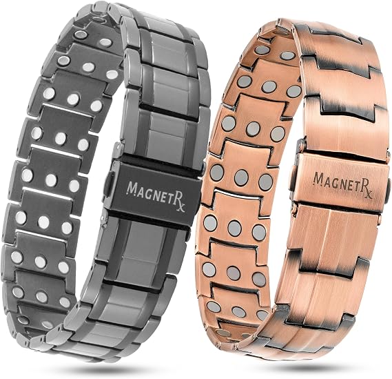 MagnetRX 3X Strength Magnetic Bracelets for Men Titanium & Pure Copper Magnetic Bracelets for Men Premium FoldOver Clasp & Adjustable Length with Sizing Tool