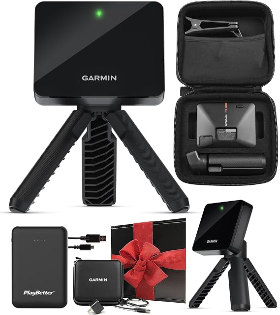 Garmin Approach R10 Portable Golf Launch Monitor & Simulator Gift Box Bundle - Great for Home, Outdoor & Indoor, Projector Compatible with PlayBetter Portable Charger, Case, Tripod & Adapter