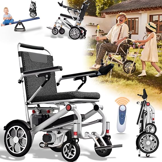 15 Miles Intelligent Electric Power Wheelchairs, Foldable & Lightweight for Enhanced Mobility, 200W X2 Dual Brushless Motors, Zero Turn,Silver