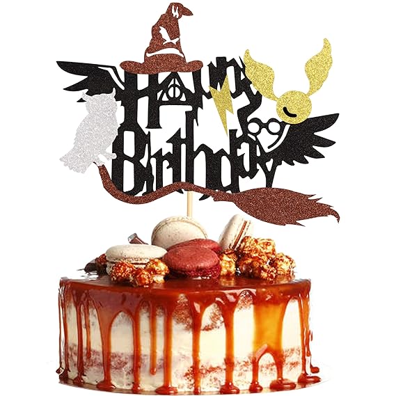 1 Pc Magical Wizard Happy Birthday Cake Topper Inspired Cake Pick Decorations for Wizard Theme Birthday Party Supplies