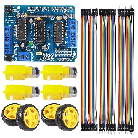 Robot Motor Kit DC Motor 3-6V Gear TT Motor with Tire Wheel + L293D Motor Drive Controller Motor Control Expansion Board for Arduino Smart Car