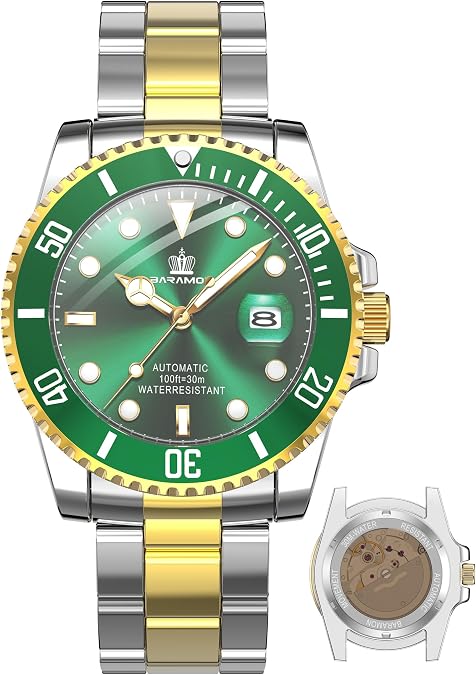 BARAMON Automatic Skeleton Watch for Men, Diver Style | Sapphire Glass, Stainless Steel Case, 41MM Rotating Bezel, Waterproof Mechanical Movement, Everyday Diver Style for Men