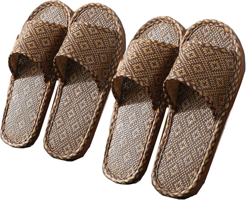 4 Pairs Grass Rattan Slipper in Summer, Travel, Hotel, Home Wooden Floor Bamboo Slippers,Open-Toed Slippers are Non-Slip
