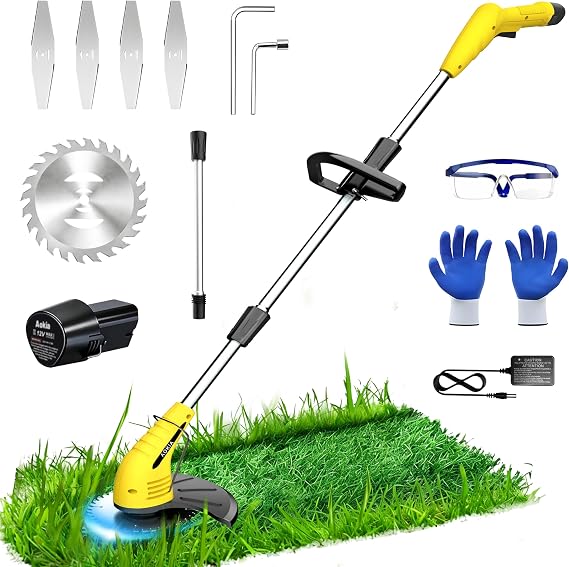 Aokia Electric Weed Wacker Cordless,12V Battery Powered Weed Eater Cordless | Adjustable Pole (65inch), Lightweight Grass Trimmer Cutter/Mower/Edger with 2 Types Blade for Garden and Yard Lawn