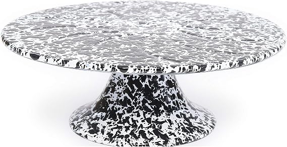Enamelware Cake Platter, 11 inch, Black/White Splatter