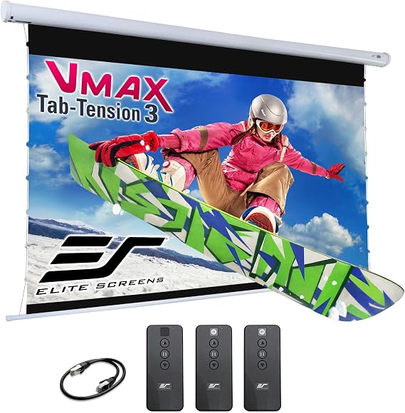 Elite Screens VMAX Tab Tension 3 Swift-RC1 Series, 105-INCH Electric Motorized Projector Screen Movie Home Theater Gaming, VMAXT105XWH3