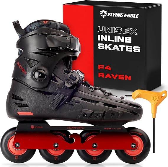 FlyingEagle F4 Raven Inline Skates, Urban Rollerskates for Men and Women | CNC Aluminium Frame, 85A Wheels, ABEC-7 Bearings, Vented Hard Shell, Removable Liner