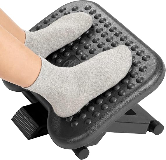 HUANUO Adjustable Under Desk Footrest - Ergonomic Footrest with 3 Levels Height Position - 30 Degree Tilt Angle Adjustment for Home and Office Anti-Slip Massage Surface Texture Improves Posture/Circulation