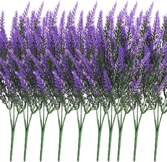 15PCS Artificial Lavender Flowers Bouquet | Outdoor UV Resistant Plants for DIY Wreath Floral Arrangement Wedding Party Home Garden Decoration (15, Purple)