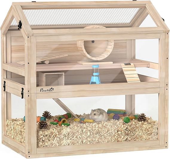 PawHut Wooden Hamster Cage for Small Gerbil, Mice 30" x 18" x 30"