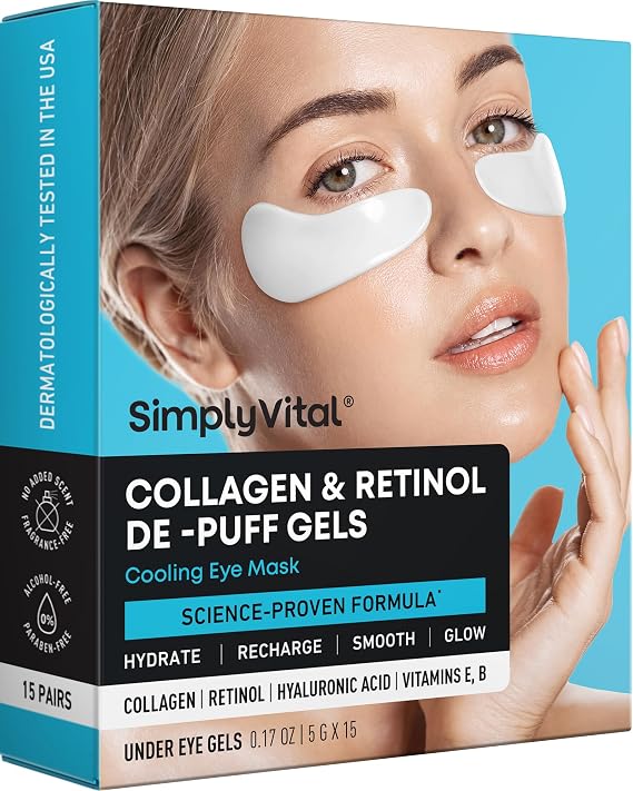 Collagen Eye Patches for Puffy Eyes - Retinol, Hyaluronic Acid, 15 Pairs