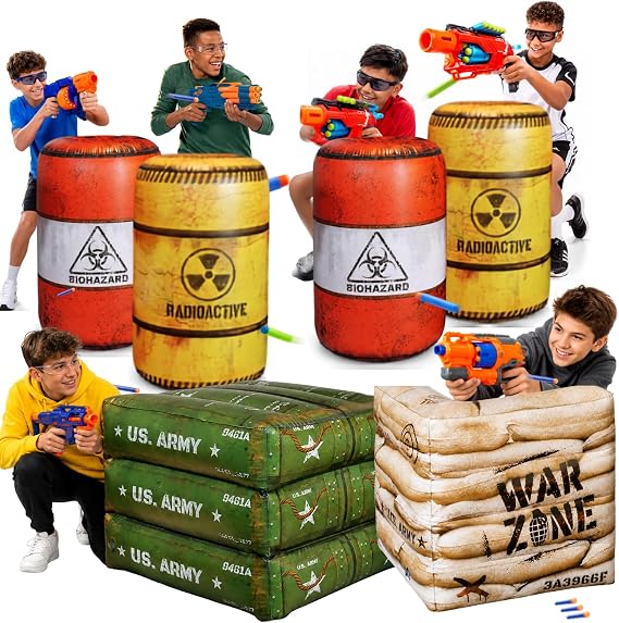 Package Combat Battlefield Inflatables, Compatible with Laser tag, Water Gun for Boys Birthday Party Activities and Decoration.