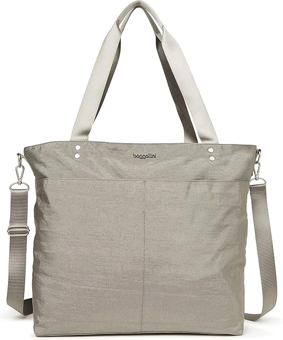 Baggallini Carryall Tote - Lightweight Nylon Zipper Top Weekender Travel Beach Bag w/Luggage Sleeve