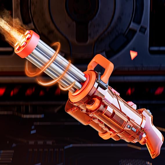 Funwee Gatling Electric Water Gun for Adults Kids Age 8-12, Powerful Automatic Squirt Gun, High Powered Shooting Watergun, 25-28 FT Long Range Auto Water Blaster, Outdoor Pool Toy Game(Orange)