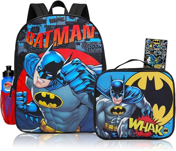 Batman Backpack with Lunch Box Set for Boys School Bundle + More