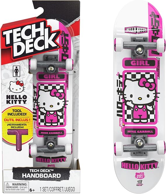 Tech Deck Girl Hello Kitty Handboard, Authentic Mini Skateboard | 9x Larger than a Fingerboard, Hands Only, Authentic Graphics, Die-Cast Trucks, Skateboard Gifts for Kids & Collectors Ages 6+
