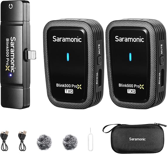 Saramonic Blink500 Prox-Q4 Wireless Lavalier Microphone for iPhone iPad - mini Plug Play Cordless Lapel Mic for Vlog Podcast Facebook Live Stream Filming Video Recording (TX+TX+RX)