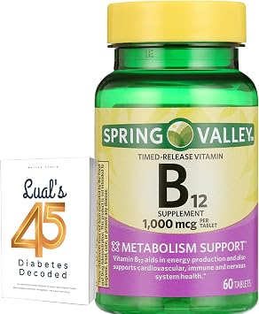 Spring Valley Timed-Release Vitamin B12 Tablets, 1,000 Mcg, 60 Count, B12 Complex for Women and Men Bundle with 45 Diabetes Decoded