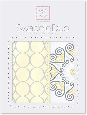 SwaddleDesigns SwaddleDuo, Set of 2 Baby Blankets, Cotton Marquisette  Premium Cotton Flannel, Mod Medallion Duo, Yellow
