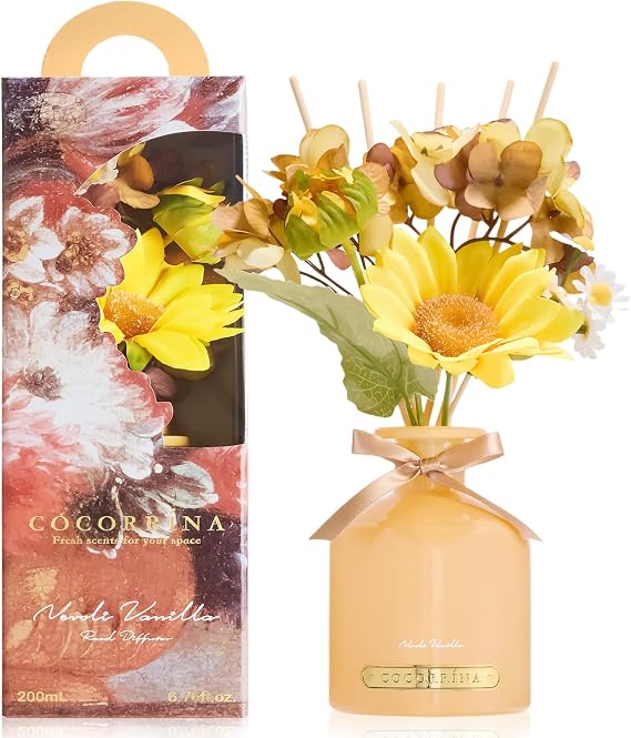 COCORRINA Reed Diffuser Set, 6.7oz Flower Reed Diffuser with Sticks, Neroli Vanilla Essential Oil, Long Lasting Home Fragrance for Bathroom, Bedroom & Shelf Decor, Aesthetic Gift for Women