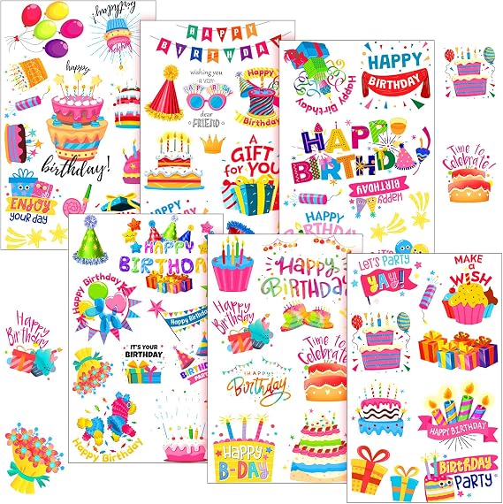 Containlol 6 Sheets Birthday Stickers for Kids, Cards, Birthday Party Gift