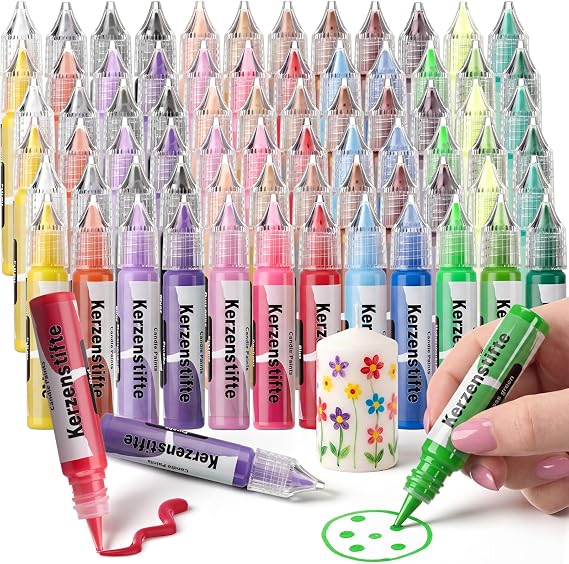Crtiin 24 Pcs Candle Wax Pen 24 Colors 10 ml Candle Painting Kit for DIY | Paint Pen Decorating Kit, Vibrant Colors, Beginner-friendly DIY Crafts, for Festival Birthday Decorating Blessing Writing