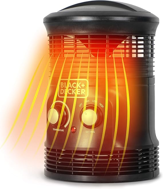 BLACK+DECKER Electric Heater, 360 Surround Portable Heater, Mini Heater with Fan & Adjustable Thermostat, Space Heater with 3 Settings & Manual Controls